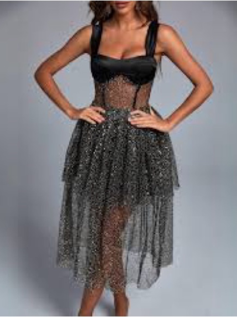 Black Sparkle High-Low Evening Dress